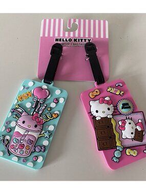Set Of 2 Sanrio HELLO KITTY Rubber Candy Kawaii BACKPACK LUGGAGE BAG TAGS NEW